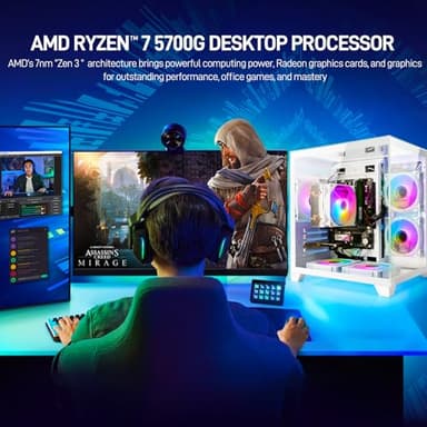 LXZ Desktop PC Ryzen 7-5700G, 16G DDR4 RAM, 1TB NVME SSD, Tower Computer with Wi-Fi & Power Supply 650W for Home and Office (White) - Image 7