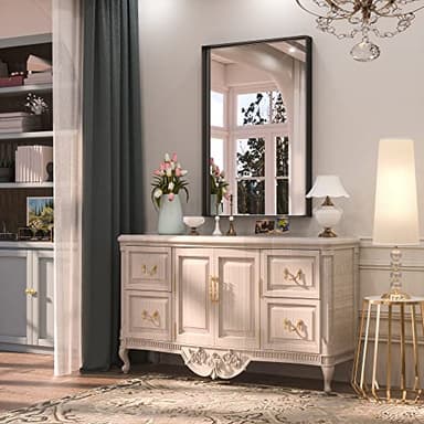 Keonjinn Black Bathroom Mirror 24 x 36 Inch, Rectangular Wall Mirror Brushed Metal Frame, Black Modern Farmhouse Mirrors, Framed Rectangle Bathroom Mirrors for Over Sink(Horizontal/Vertical) - Image 3