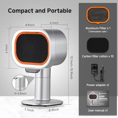 Portable Range Hood - 4-Speed Adjustable Exhaust Fan with Telescoping Height & 40° Tilt Low Noise 52dB, Large-Caliber Aluminum Filter + Oil Cup & 10 Carbon Cotton Filters for Indoor BBQ/Hot Pot/RV - Image 4