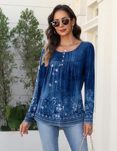 Zeagoo Casual Dressy Tunic Tops for Women Button Down Love Printed Blouse Lightweight Flowy Fall Shirt - Image 4