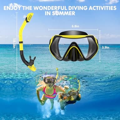 Snorkeling Gear for Adults, Dry-Top Snorkel Set Scuba Diving mask, 180°Panoramic Wide View Professional Snorkeling Gear Breathing Freely Snorkel Mask (Yellow) - Image 6
