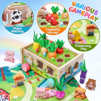 Toddler Montessori Wooden Farm Toys | Babies 12-18 Months Toy with Game Map for 1 2 3 Year Old Boys Girls | 1st First Birthday Gifts for 1-2 Years | Wood Learning Educational Toys Fine Motor Skills - Image 2