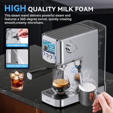 SOWTECH Espresso Machine 20 Bar, Compact Espresso Maker with Milk Frother, Stainless Steel Coffee Machine with 42 oz Water Tank for Cappuccino, Latte&Cold Brew, Home&Office, Silver - Image 4