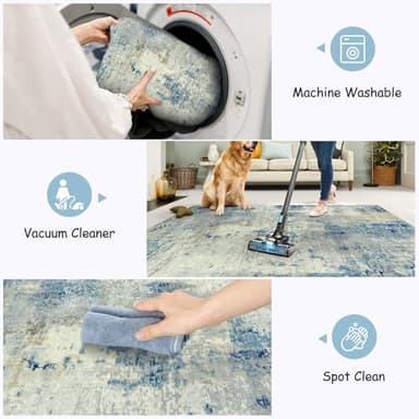 Lahome Modern Abstract 6x9 Area Rugs for Living Room, Washable Accent Bedroom Rug Low Pile Stain Resistant, Blue Soft Indoor Contemporary Carpet for Dining Room Table Apartment - Image 4