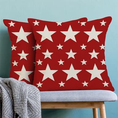 AEIOAE 4th of July Pillow Covers 20x20 Red and White Patriotic Stars Outdoor Decor Throw Pillows for Couch American Flag Independence Day Pillowcase Decorative Cushion Case for Sofa Bed Set of 2 - Image 2