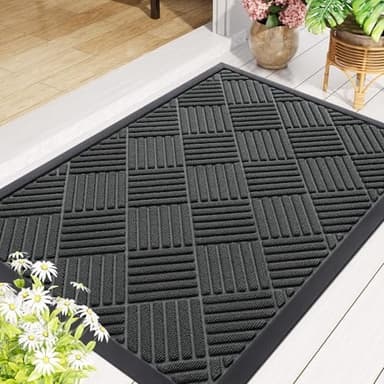 Smiry Front Door Mat Outside Entrance, Heavy Duty Outdoor Indoor Natural Rubber Doormat, Non Slip, Trap Dirt and Moisture, Easy Clean, Low Profile Patio Porch Entryway Mat, 59x23, Black - Image 8