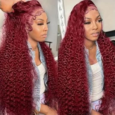 Bworto 30 Inch Burgundy Wig Human Hair 99j Burgundy 13x6 Deep Wave Lace Front Wigs Human Hair Pre Plucked HD Transparent Lace Frontal Wigs for Black Women Red Colored Wig - Image 3
