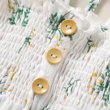 JEELLIGULAR Toddler Dress Ruffle Sleeveless Button Down Denim Dress for Toddler Girl Dress Summer Beach Casual A-line Sundress(White Retro Floral Pattern,3-4T) - Image 4