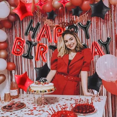 CANREVEL Happy Birthday Banner 13pcs 16 Inch Mylar Foil Letters Sign Balloons Birthday Party Decorations for Kids and Adults - 3D Black Red - Image 7