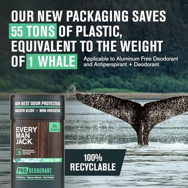 Every Man Jack Men's Pro Deodorant - 48-Hour Odor Defense Blend - Aluminum Free - Contains Postbiotics, Tapioca Stach & Oat Powder - Coastal Surf Scent - 2.6 oz (1 Pack) - Image 8