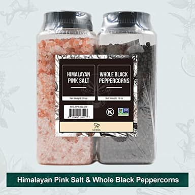 Soeos Himalayan Pink Salt 39 oz + Whole Black Peppercorns 18 oz, Coarse Grain, Kosher Salt for Grinder Refill, Salt and Pepper Grinder, Non-GMO Verified, Spice Seasoning Set for Cooking - Image 8