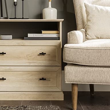 Walker Edison Clyde Classic Rustic 2-Drawer Open-Cubby Nighstands End Side Tables Living Room Bedroom Storage, Set of 2, White Oak - Image 8