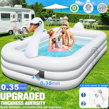 Inflatable Pool with Lights,Solar Swan Inflatable Swimming Pool for Kids,Adults,Large Inflatable Pool for Adults Blow up Pool,Oversized 100"x63"x22"Family Inflatable Kids Pool for Backyard-White - Image 6