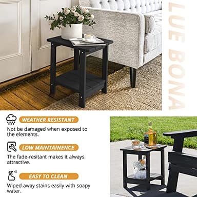LUE BONA Adirondack Outdoor Side Table, 2-Tier Black HDPS Patio End Table Weather Resistant, Morden Side Table for Patio, Pool, Porch - Image 7