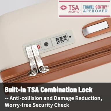 WireHot 2 Piece Luggage Sets with Spinner Wheels Front Open Pocket, ABS+PC Suitcase with TSA Lock & YKK Zipper, Carry On 20/24 inch Medium +Toiletry Bag+Handbag, Apricot Off White - Image 5