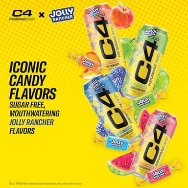 Cellucor C4 Performance Energy Drink | JOLLY RANCHER Watermelon | Zero Sugar Carbonated Preworkout Energy | 200mg Caffeine with Beta Alanine | 16 Fl Oz (12 Pack) - Image 7