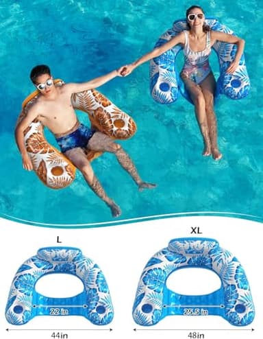 Jasonwell Inflatable Pool Float Chair - 2 Pack Pool Floaties Chair Floats Loungers for Swimming Pools Floating Lounger with Cup Holders Toy Party Floaties for Adults L - Image 5