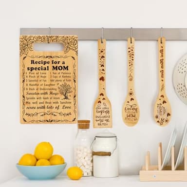 Birthday Gift for Mom, Recipe for a Special Mom- Mom Birthday Gifts from Daughter Son Cutting Board Set, Engraved Utensil Best Mom Ever Gifts Ideas Mom Gifts for Mother New Mom Step Mom - Image 6