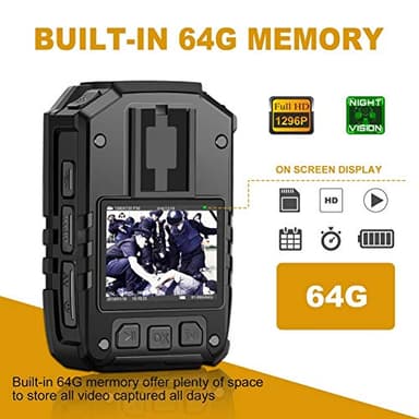 1296P HD Police Body Camera,64G Memory,CammPro I826 Premium Portable Body Camera,Waterproof Body-Worn Camera,Night Vision,GPS for Law Enforcement Recorder,Security Guards,Personal Use1 - Image 2
