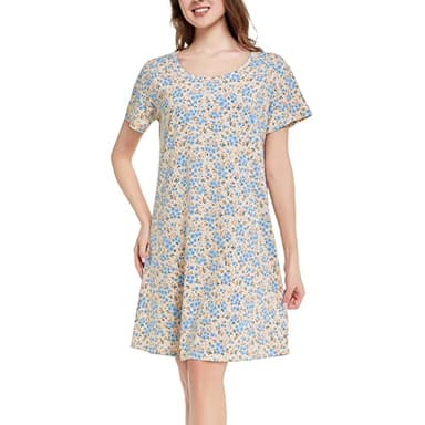 Tugege Women's Nightgown Short Sleeve Sleepshirts House Dress Sleepwear Casual Print Pajama (BG-Blue Floral, X-Large) - Image 5