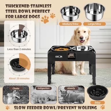 Elevated Dog Bowls, Dog Feeder with 2 Stainless Steel Bowls & 1 Slow Feeder Bowls, 6 Heights Adjustable Raised for Medium Large Dogs, Non-Slip Dog Food Stand & Catchment Drawer Design - Image 4