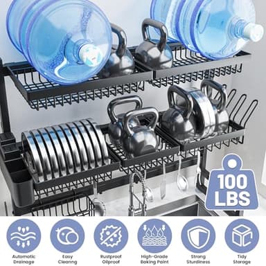 ADBIU Over The Sink Dish Drying Rack (Expandable Height and Length) Snap-On Design 2 Tier Large Dish Rack 31-39.4L x 12W x 34-38H inches - Image 6