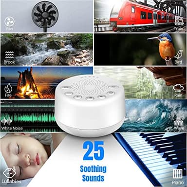 Sound Machine Easysleep White Noise Machine with 25 Soothing Sounds and Night Lights with Memory Function 32 Levels of Volume and 5 Sleep Timer Powered by AC or USB for Sleeping Relaxation (White) - Image 2