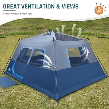 Camping Tent, Instant Cabin Tents for Camping, 8-Person Family Tent, Easy Setup in 60 Seconds with Porch, Large Waterproof Tents for Outdoor Camping, 5 Mesh Windows, Upgraded Ventilation (Blue) - Image 4