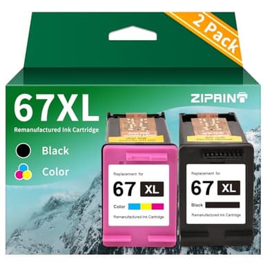 ZIPRINT 67XL Ink Cartridges Black Color Combo Pack Remanufactured for Hp Printer Ink Hp 67 for DeskJet 2700 2700e 2755 2755e 4155e 4100 for Envy 6000 6055e 6400 6455e Printer - Image 1