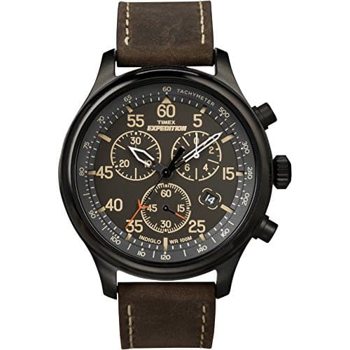 Timex Men’s T49905 Expedition Field Chronograph Black/Brown Leather Strap Watch
