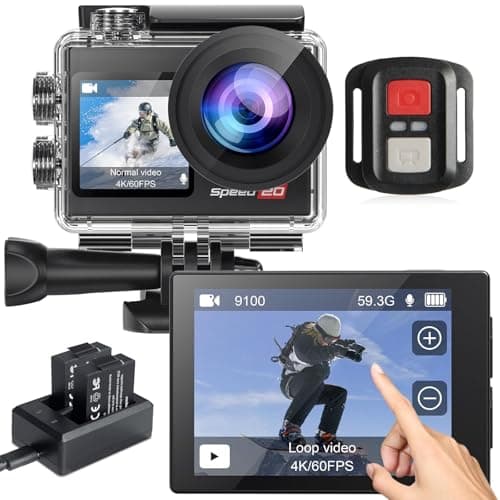 Action Camera 4K 60FPS with Touch Screen 20MP Waterproof Camera Underwater 131FT with EIS for Snorkeling Helmet Bike 170° Wide Angle Remote WiFi 5XZoom - Image 1