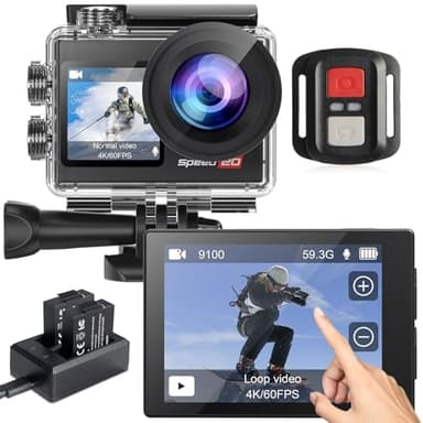 Action Camera 4K 60FPS with Touch Screen 20MP Waterproof Camera Underwater 131FT with EIS for Snorkeling Helmet Bike 170° Wide Angle Remote WiFi 5XZoom - Image 1