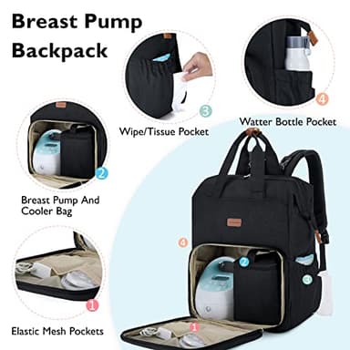 mommore Breast Pump Bag Backpack for Spectra S1,S2 Medela with Cloor Storage Bag Large Diaper Bag Backpack for Working Moms with 15.6 inch Laptop Sleeve, Black - Image 2