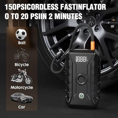 Portable Car Jump Starter with Air Compressor, 150PSI 4000A Battery Jump Starter (8.0 Gas/6.0L Diesel), 12V Jump Box Car Battery Jumper Starter with Large LCD Display, Lights,Compass - Image 3