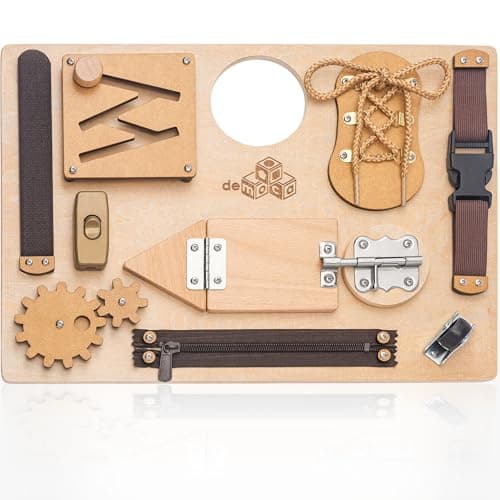 Montessori Busy Board for Toddlers, Premium Wooden Toddler Busy Board for 1 2 3 Year Old with 10 Educational Activities for Fine Motor Skills, Sensory Activity Toy for Travel, Gift for Boys & Girls - Image 1
