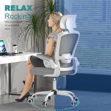 Mimoglad Office Chair, High Back Ergonomic Desk Chair with Adjustable Lumbar Support and Headrest, Swivel Task Chair with flip-up Armrests for Guitar Playing - Image 6