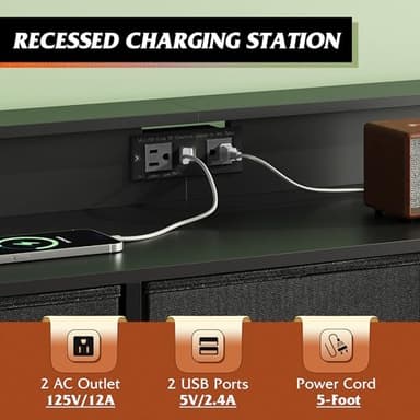 WLIVE Black TV Stand for 45, 50, 55 inch TV, Entertainment Center with LED Lights & Charging Station, TV Media Console Table with 9 Fabric Drawers and Open Shelves for Living Room, Hallway, Wood Top - Image 5