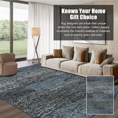RUGSURE Washable Area Rug - 1/6 Thick - Stain & Water Resistant Non-Slip - Resistant Rug for Living Room, Bedroom, Nursery, Pet & Child Friendly, Vintage Charm Area Rugs (Darkgrey+Bule, 9' x 12') - Image 3