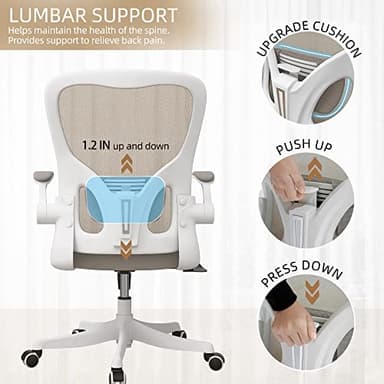 Monhey Office Chair Ergonomic Desk Chair with Lumbar Support&Headrest&Flip-up Arms Height Adjustable Rocking Swivel High Back Computer Chair Warm Taupe Mesh Study Chair (01Khaki) - Image 8