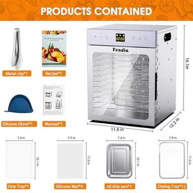 Food Dehydrator for Jerky, 12 Stainless Steel Trays, 1200W Fruit Dehydrator, 24H Timer and 190°F Temperature Control, Overheat Protection, Food Dryer for Jerky, Herbs, Fruit, Dog Treats - Image 2
