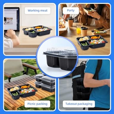 YANGRUI Meal Prep Container with Lid 40 Pack 34 oz - Reusable 4 Compartment Quad Seal Leak Defense Food Containers | BPA Free Flexible PP Plastic | Shrink Wrap Microwave & Dishwasher Safe Takeout Box - Image 7
