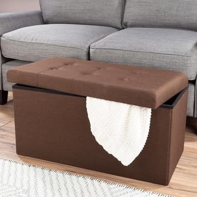 Lavish Home Ottoman Set of 2 - Ottoman Foot Rest, Linen Chest, or Storage Bench Set - 30in Ottomans for Living Room, Bedroom, Dorm Storage (Brown) - Image 2