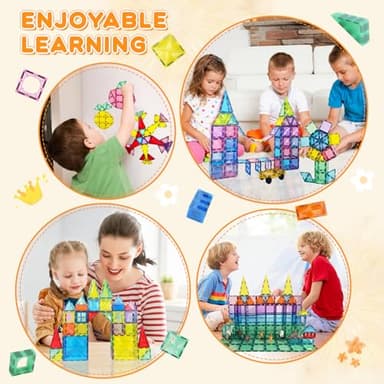 Paaxido Magnetic Tiles, 130PCS Magnetic Blocks Set with 2 Cars, 4D Diamond Magnet Building Blocks, STEM Preschool Educational Magnet Toys Gift for Kids, Boys and Girls 3 4 5 6 7 8+ Year Old - Image 6