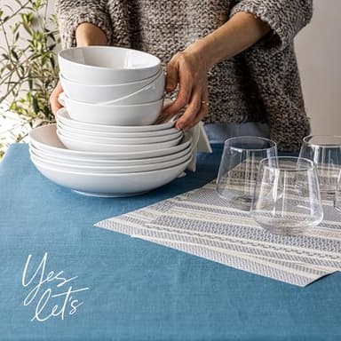 over&back 100%-Linen Woven Tablecloth - Colorful Dining Room Table Cover - Mitered Corner Hems - Machine Washable - Kitchen and Home Decor - Blue - 70x90 - Image 8