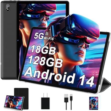 DMOAO 2025 Tablet Android 14 Tablets with 128GB ROM+18GB RAM, 1TB Expand, Powerful Octa-Core, WiFi 6, BT5.0, 6000mAh, Widevine L1, Black - Image 1