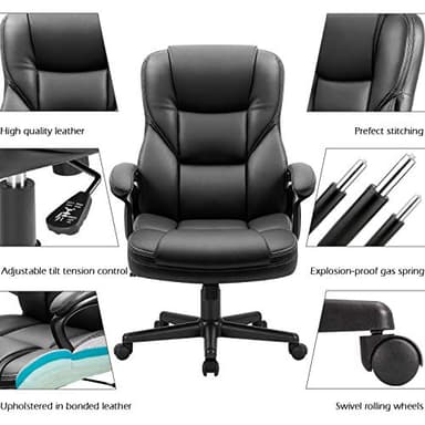 Furmax Office Executive Chair High Back Adjustable Managerial Home Desk Chair, Swivel Computer PU Leather Chair with Lumbar Support (Black) - Image 4