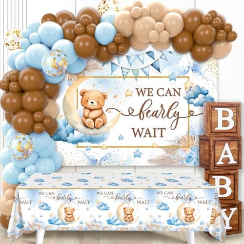 DataMoon We Can Bearly Wait Baby Shower Decorations - Baby Boxes with Letters,Boho Balloons,We Can Bearly Wait Backdrop,Tablecloth for Teddy Bear Baby Shower,Birthday Supplies,Gender Reveal - Image 1