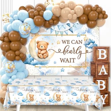 DataMoon We Can Bearly Wait Baby Shower Decorations - Baby Boxes with Letters,Boho Balloons,We Can Bearly Wait Backdrop,Tablecloth for Teddy Bear Baby Shower,Birthday Supplies,Gender Reveal - Image 1