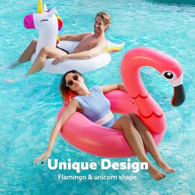 SLOOSH 2-Pack Unicorn Flamingo Pool Floats - Inflatable Pool Floaties Swimming Party Decorations, Fun Float Swim Rings Floating Tubes Beach Lake Summer Vacation Floaty with Headrest for Adults Kids - Image 2