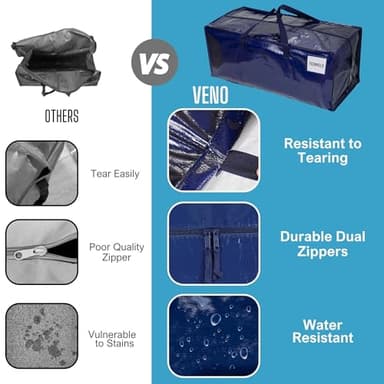VENO 10 Pack Moving Bags w/Backpack Straps, Heavy Duty, Moving Boxes Alternative, Packing Supplies, Large Storage Totes for Dorm Room Essentials with Zipper for Clothes (Blue, 10 Pack) - Image 4